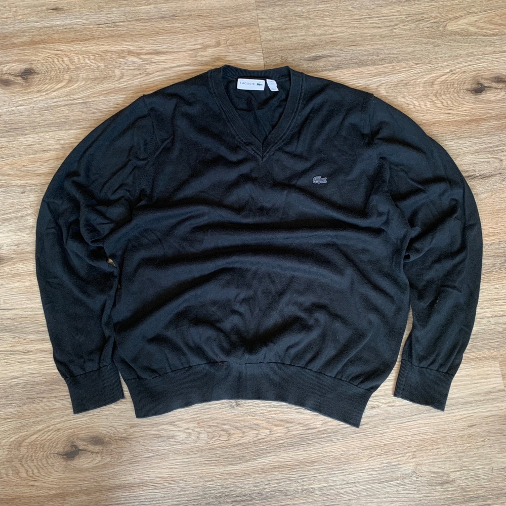 Lacoste Mens V-Neck Logo Sweater w/ Elbow Patches - Size XL - Knit Pullover